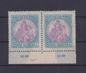 1921/25, Koronás Madonna, 2000 K párban, ívszéllel, összegző számokkal, postatiszta