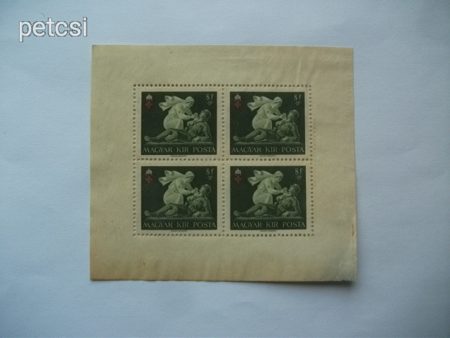 Magyar bélyeg / kisív vöröskereszt II. 8 f+1 P kisív 1942 2.