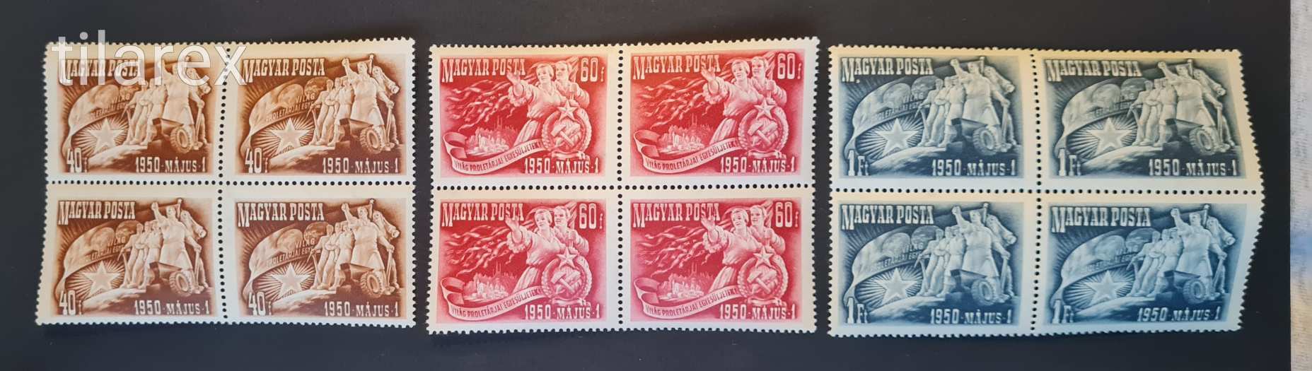 Magyar bélyeg négyestömb 1950 Május 1. I. ( MPIK 1151-53** 4800 Ft ) négyes tömb béke