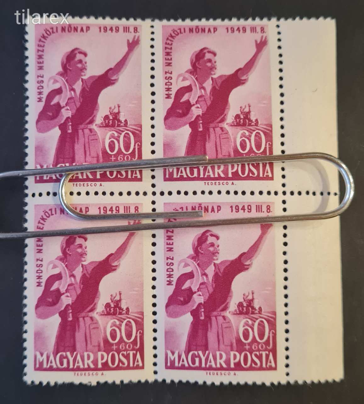 Magyar bélyeg négyestömb 1949 Nőnap I. ( MPIK 1084** 2.800 Ft ) négyes tömb