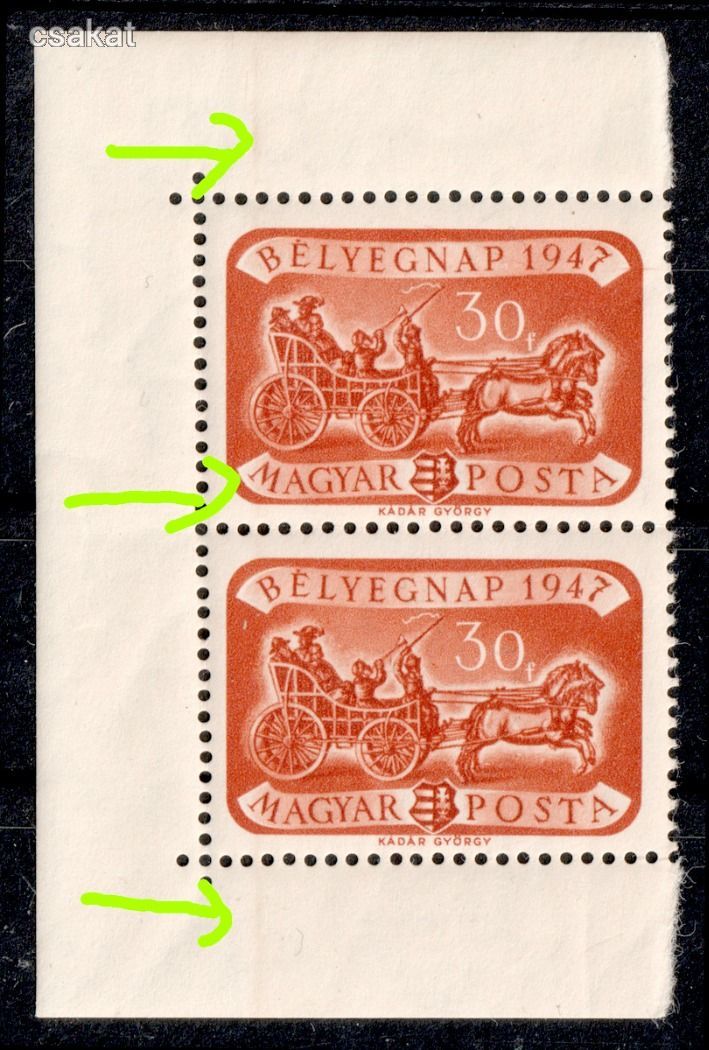 1947 BÉLYEGNAP 20. postatiszta ** félív halvány rákelcsíkkal MPIK 4.000 ft  (d30)