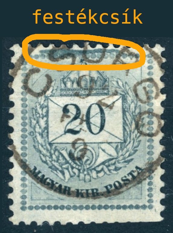 1881 krajcáros CSURGÓ bélyegzés Somogy + fent festékcsík - alul ollóval vágva Gudlin 50p pont (e73)