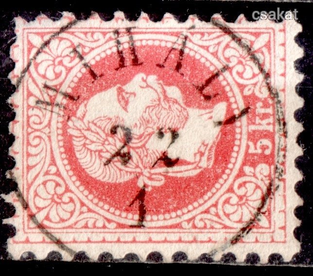 1867 5kr MIHÁLY lebélyegzés leírás Sopron megye Gudlin E2.2 / 300 pont (c35)