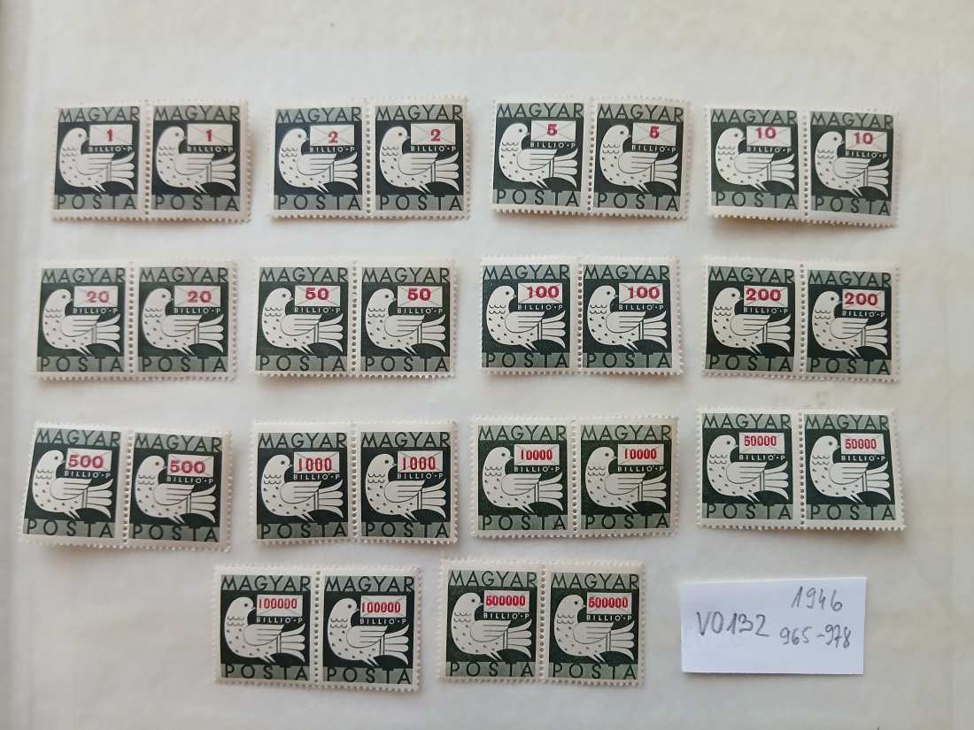 V0132 Magyar bélyeg 1946 965-978 postatiszta 2-es ív