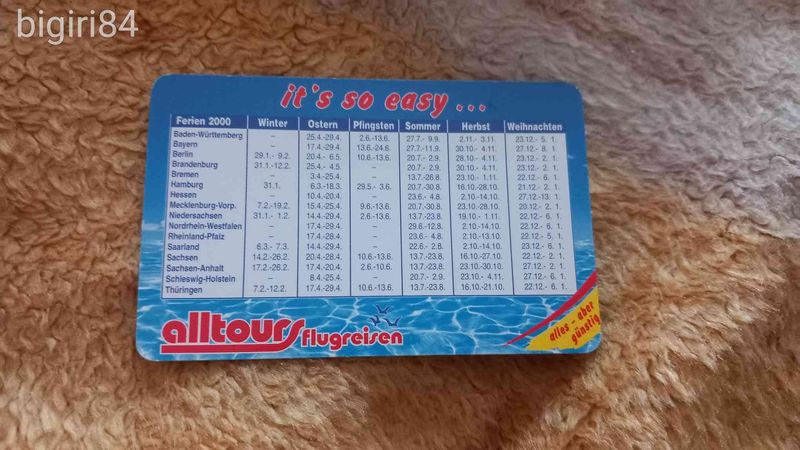 2000 - Alltours kártyanaptár