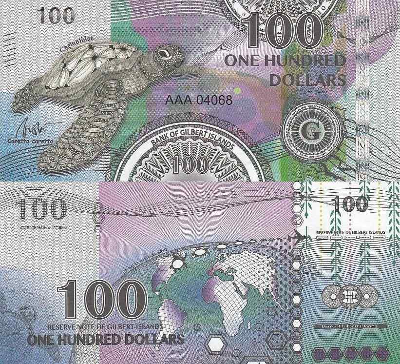 Gilbert szigetek 100 dollár 2016 UNC Teknősbéka