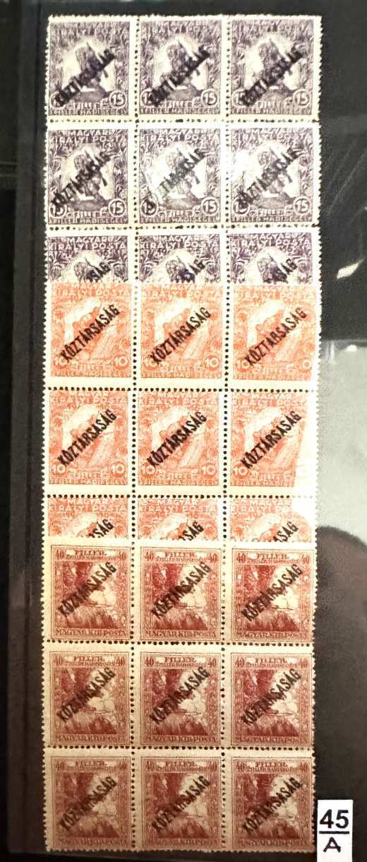 1918 HADISEGÉLY III. KÖZTÁRSASÁG  MAGYAR POSTATISZTA BÉLYEG SOR ** 9-es TÖMB