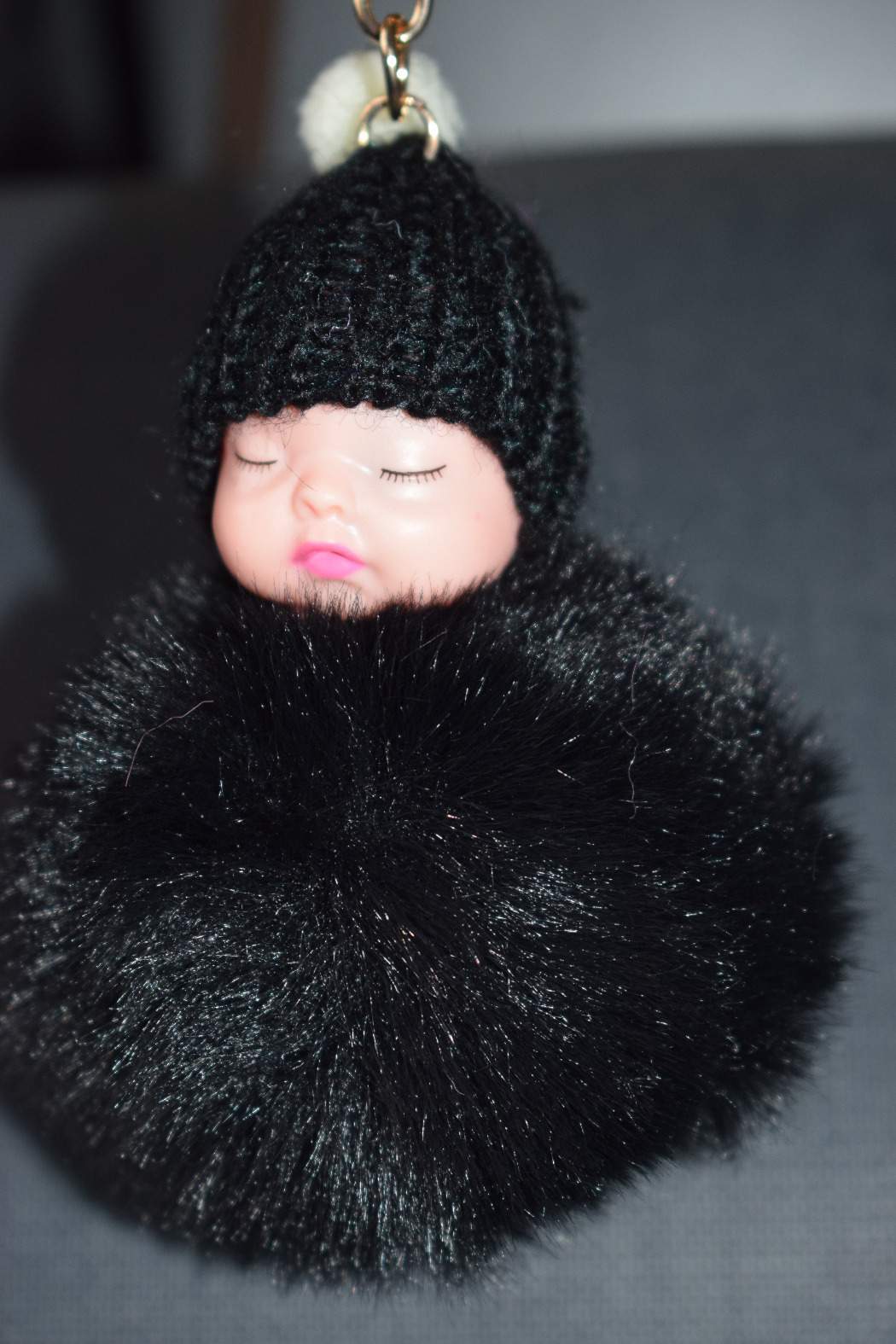 Új! Kulcstartó,táskadísz pompom,alvó baba