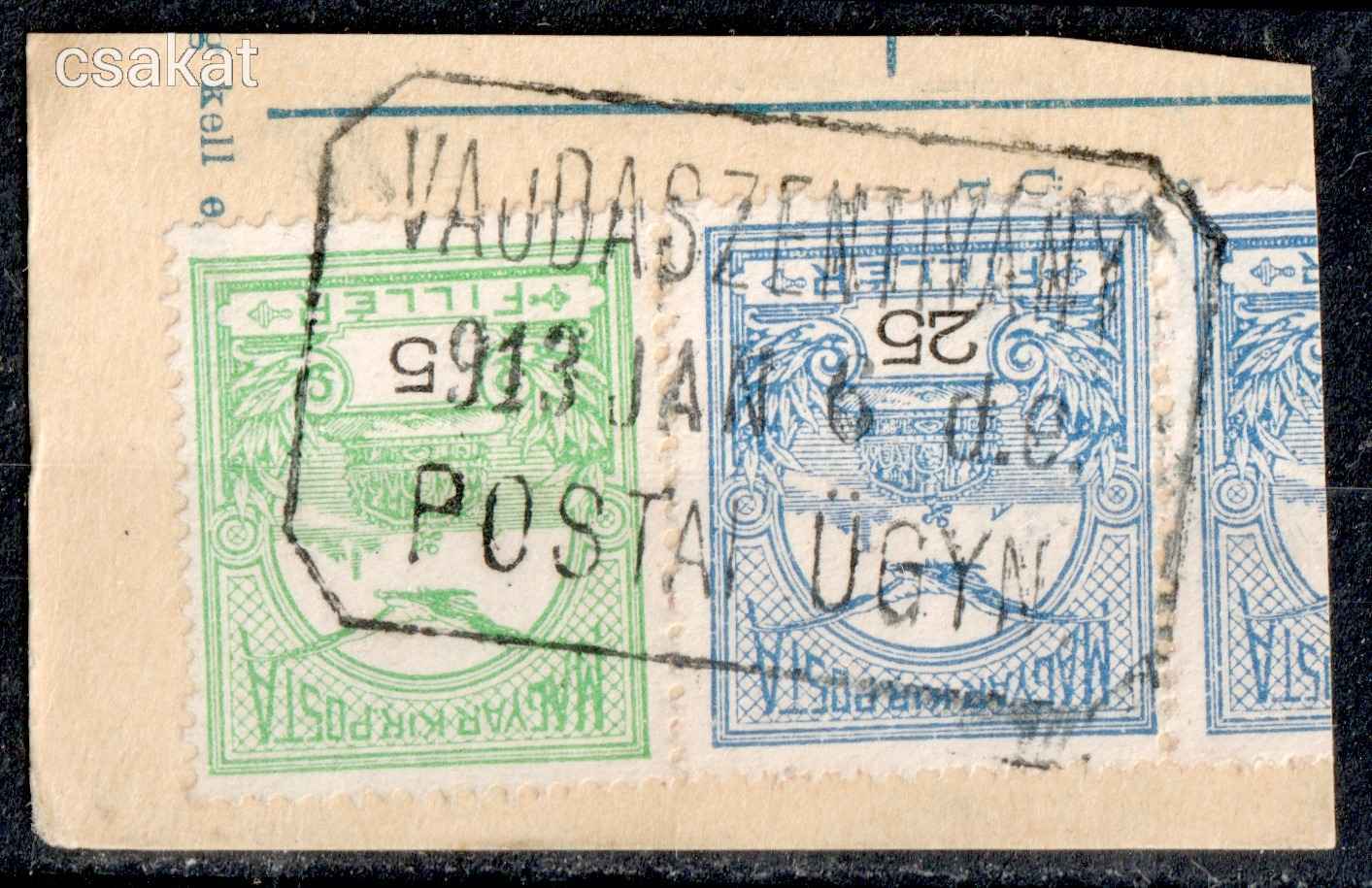 1909 turul VAJDASZENTIVÁNY postai ügynökség bélyegzés Erdély Romania MPPFB PÜ10 / 500p (d32)