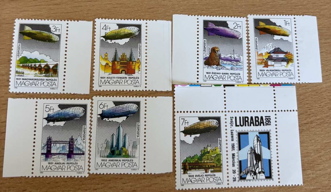 1981 Zeppelin híres repülései teljes postatiszta sor ívszéllel