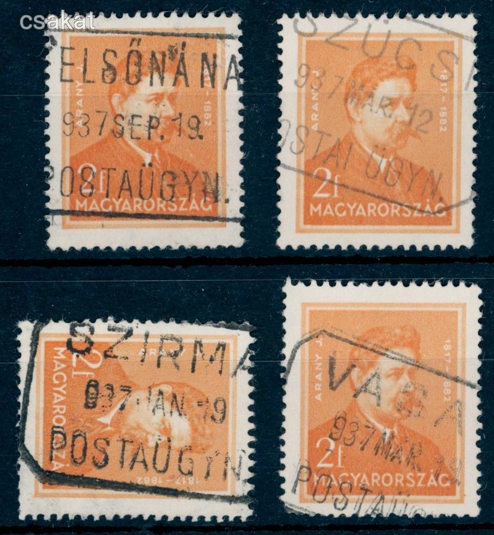 1937 postaügynökség bélyegzések FELSŐNÁNA + SZÜCSI + SZIRMA + VASAD - MPPFB 60p  (e17)