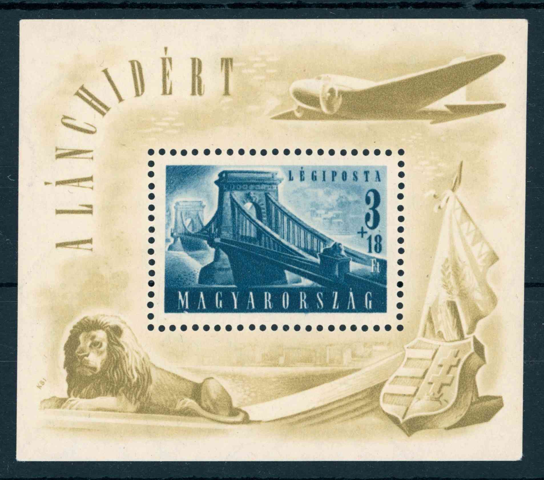 1948 LÁNCHÍD II. postatiszta ** blokk A1 vízjel állás PHu: 40.000 Ft (e79)