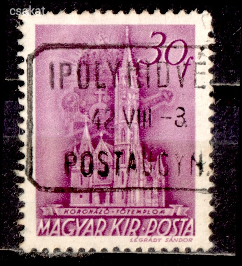 1941 IPOLYHIDVÉG postaügynökség bélyegzés MPPFB PÜ40 / 200p Felvidék Slovakia (c82)