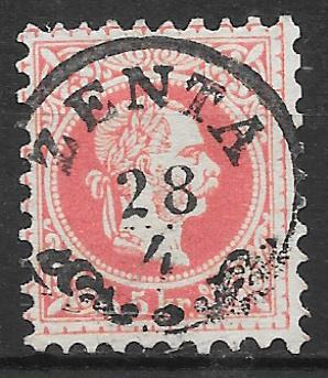 1867. 5 kr bélyeg ZENTA 4/28 BÉLYEGZÉSSEL