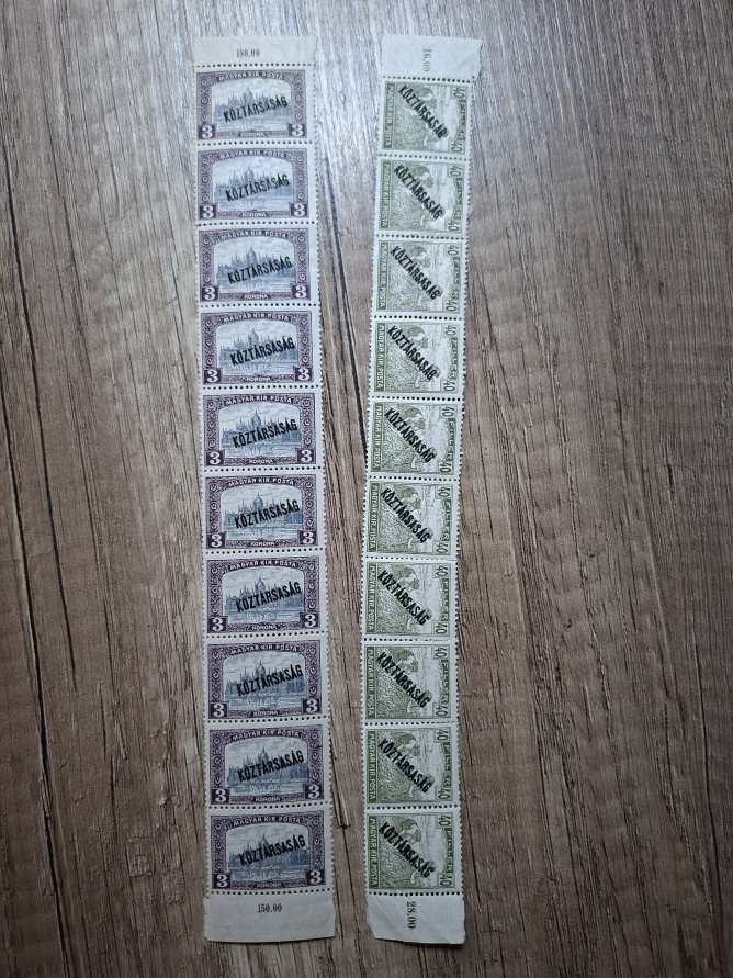 1918-as Köztársaság 40 filléres ,3 koronás  10-es ívszéli összefüggésben ** Kat ár 5.500.-Ft