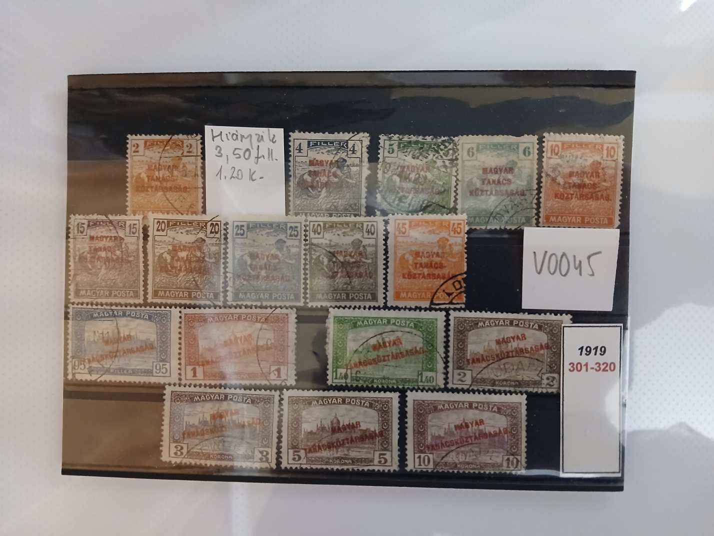 V0045 Magyar bélyeg 1919 301-320 falcos pecsetelt