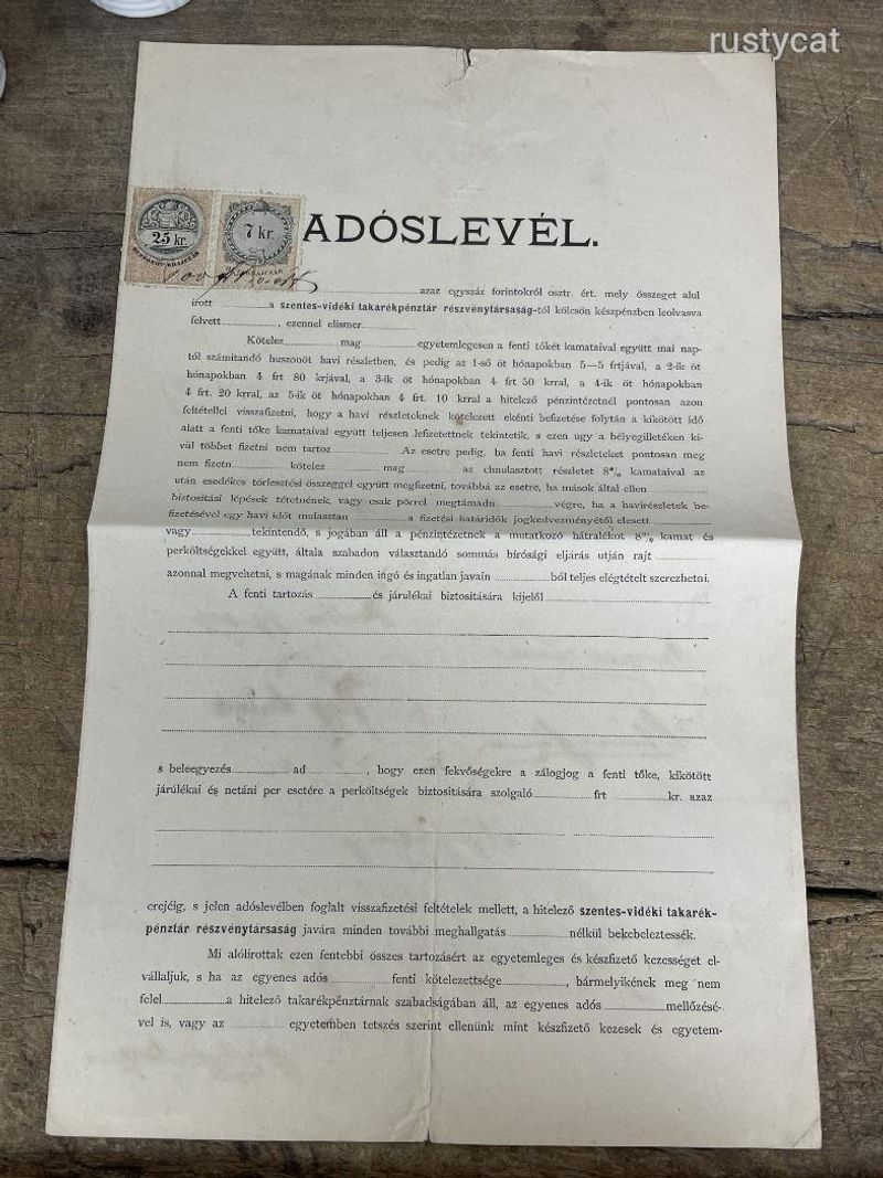 -AP259- Régi Adóslevél Adósság Levél