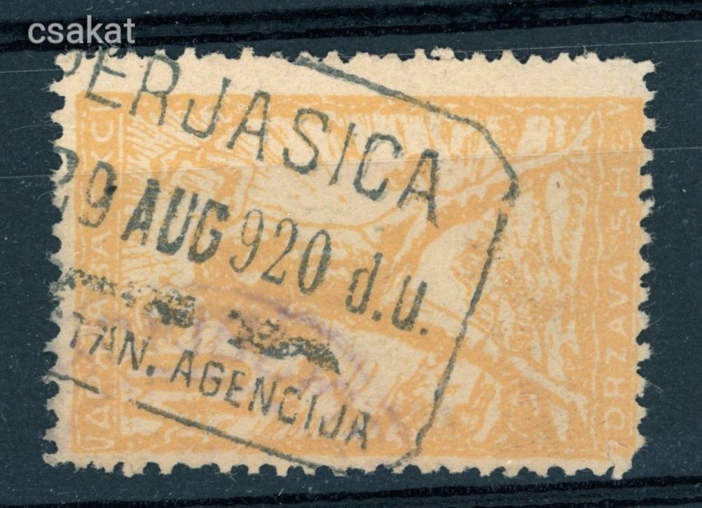 1920 SHS bélyegen PERJASICA postaügynökség bélyegzés Modrus-Fiume Croatia MPPFB 500p (e36)