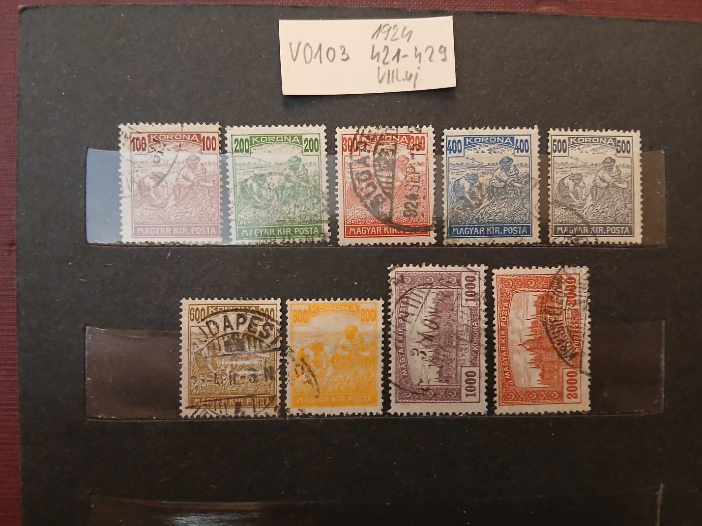 V0103 Magyar bélyeg 1924 421-429 VIII.vj Arató-Parlament  pecsételt