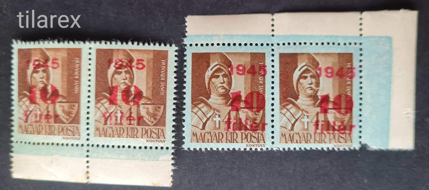 Magyar Bélyeg 1945 Kisegítő Bélyegek nem tévnyomat színeltérés + gépszínátnyomat