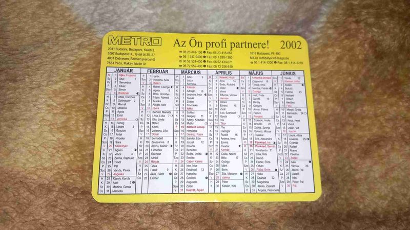 2002 - Metro (v) kártyanaptár