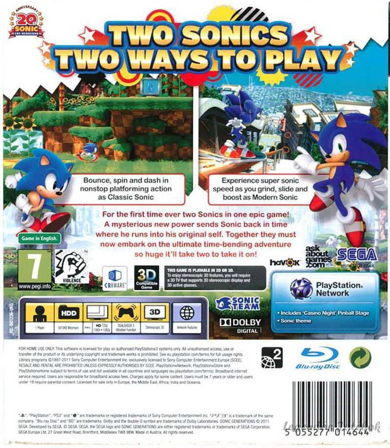 Sonic Generations Ps3 játék