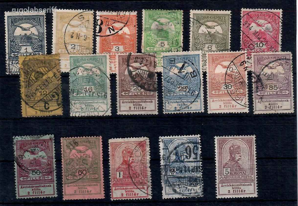 1913, ÁRVÍZ BÉLYEGZETT +5 KORONA POSTATISZTA, FALCOS -13.-