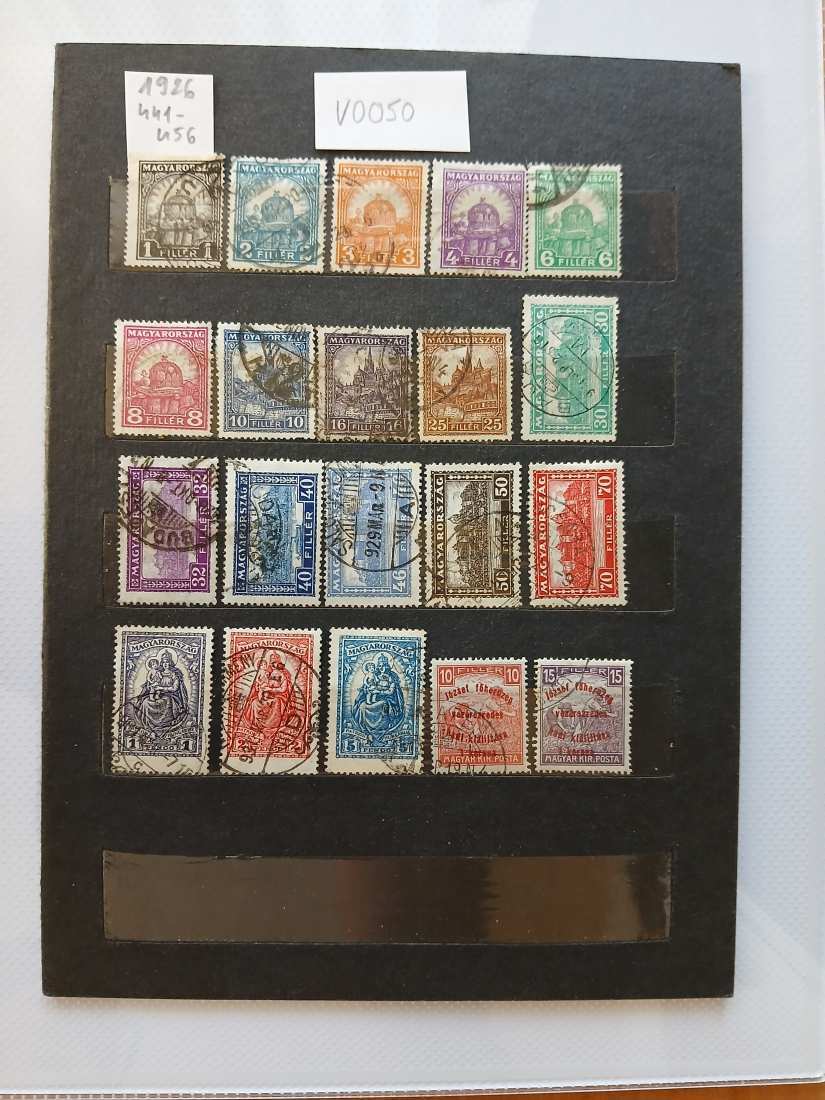 V0050 Magyar bélyeg 1926 441-455, 457-453 1917 238-239 falcos pecsételt