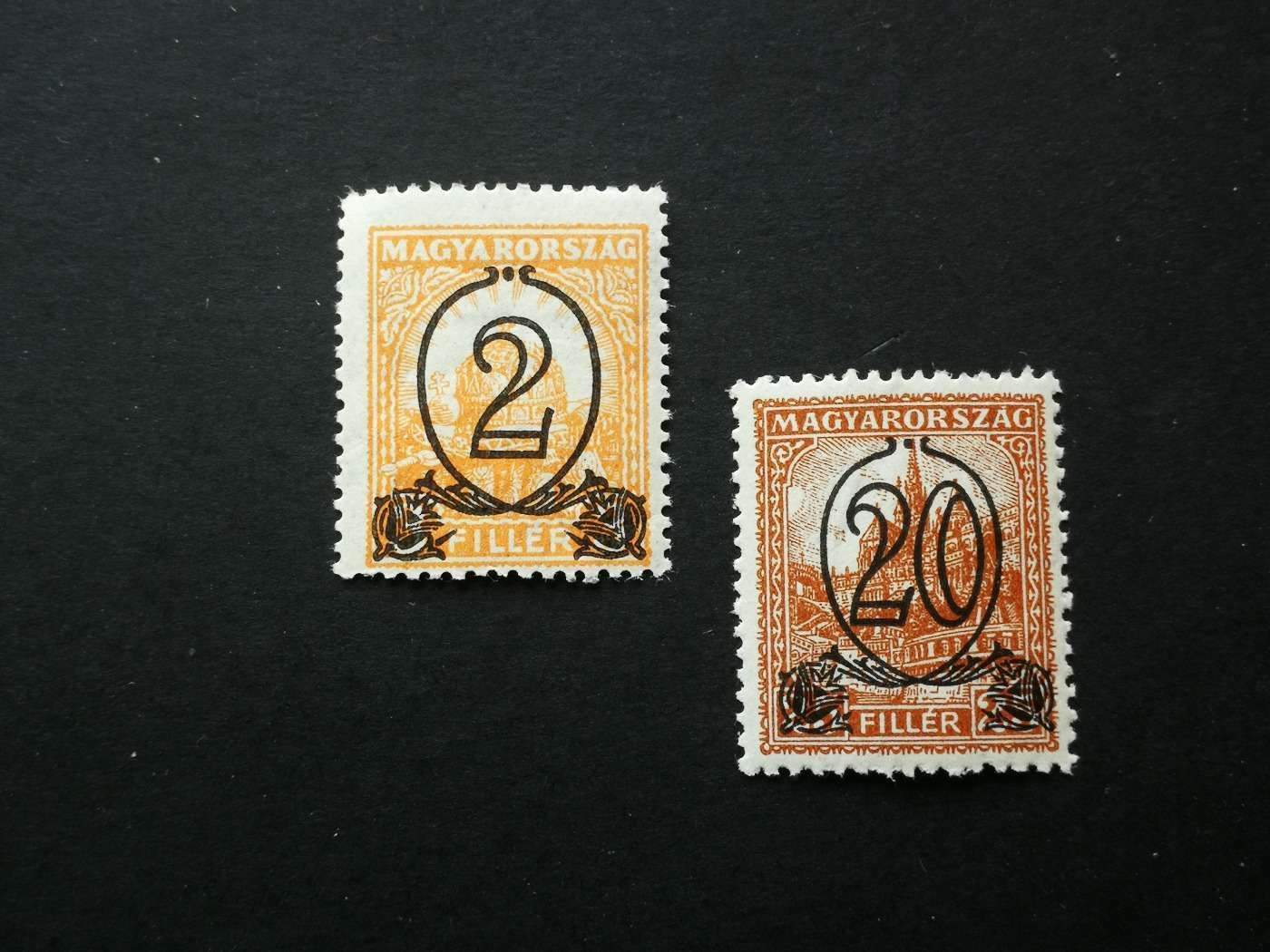 Magyarország 1931 Kisegítő bélyegek B 2 érték * falcos, 20 f enyhe törés kat. ár 4500 Ft H