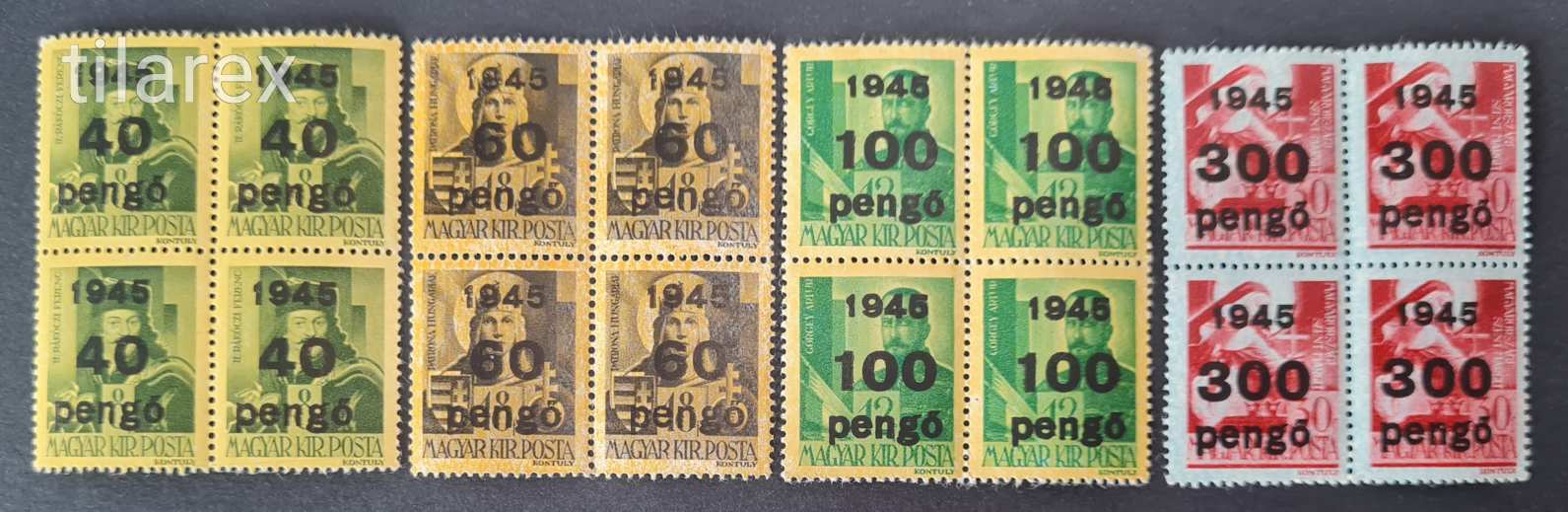 Magyar bélyeg négyestömb 1945 Kisegítő Bélyegek IV./III. kiadás MBK 859-62**