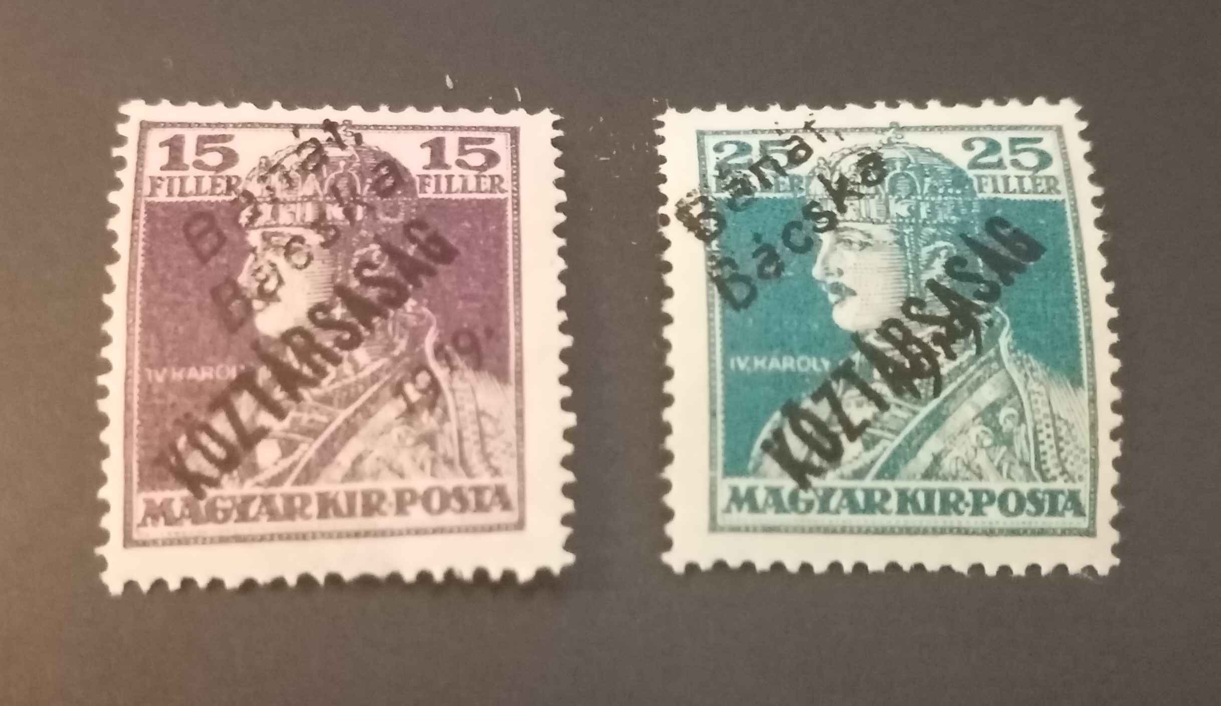 Magyarország 1919 Bánát-Bácska Károly/Köztársaság 2 érték postatiszta H