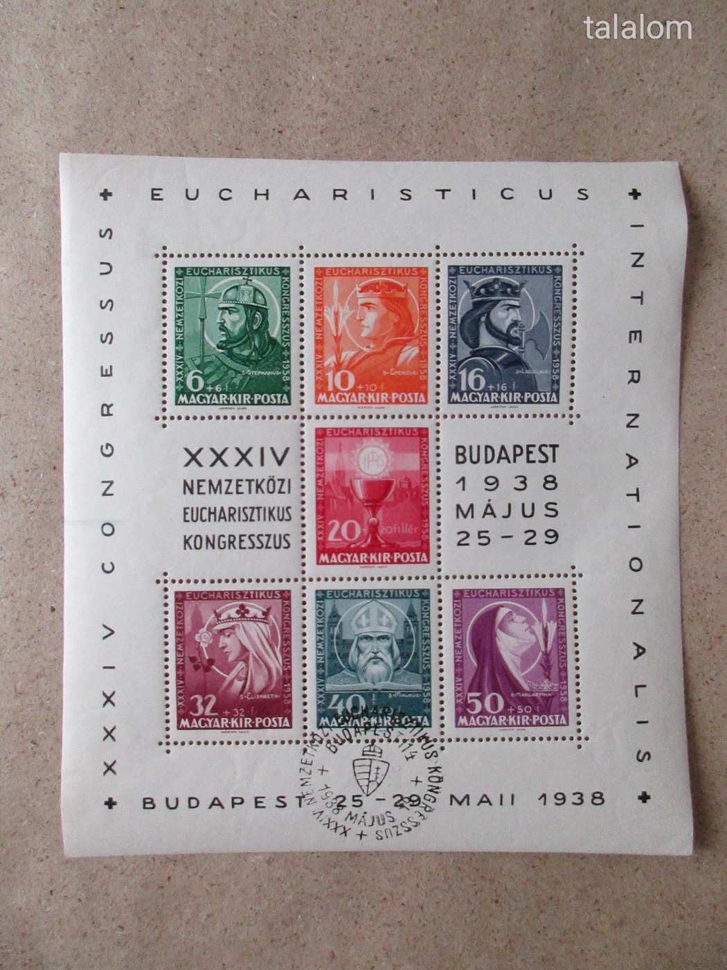 1938 Eucharisztikus blokk alkalmi bélyegzéssel