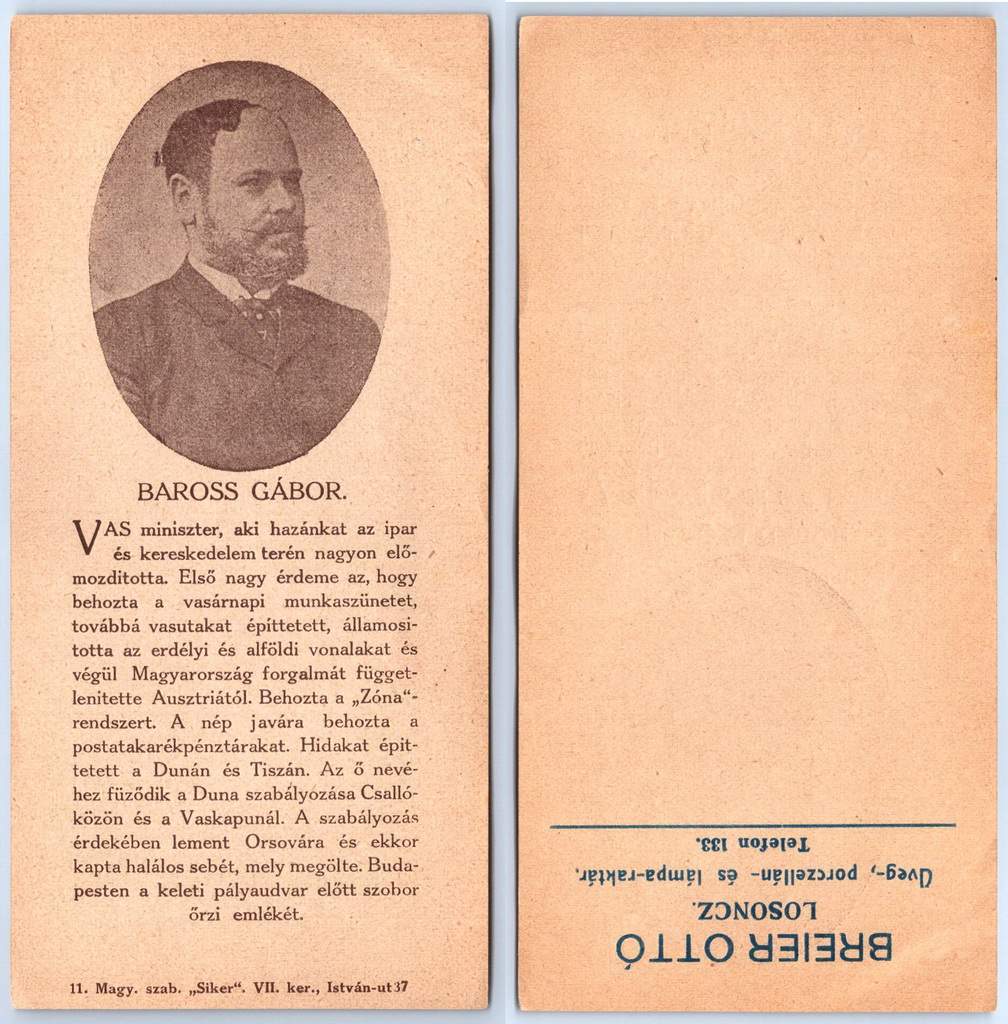 Számolócédula: Baross Gábor.