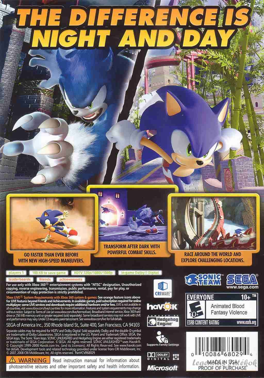 Sonic Unleashed Xbox 360 játék (használt)