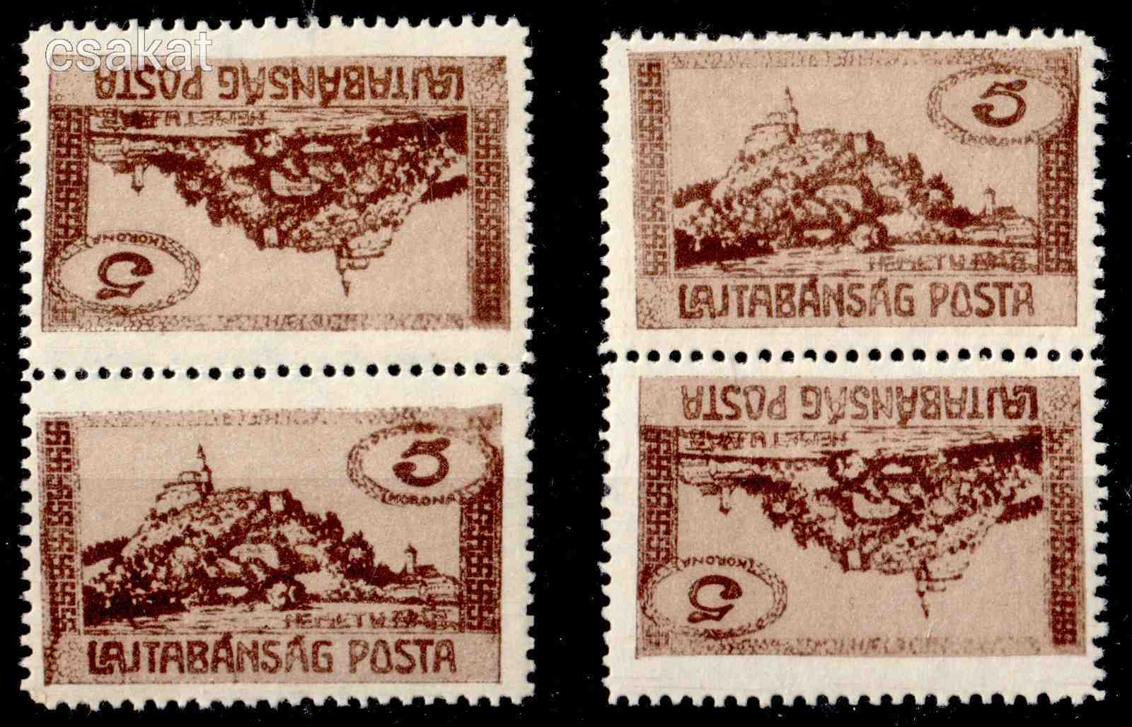 1921 NYUGAT MAGYARORSZÁG VII. 5 korona tete-beche párok mindkét lehetséges kombinácio leírás (c60)