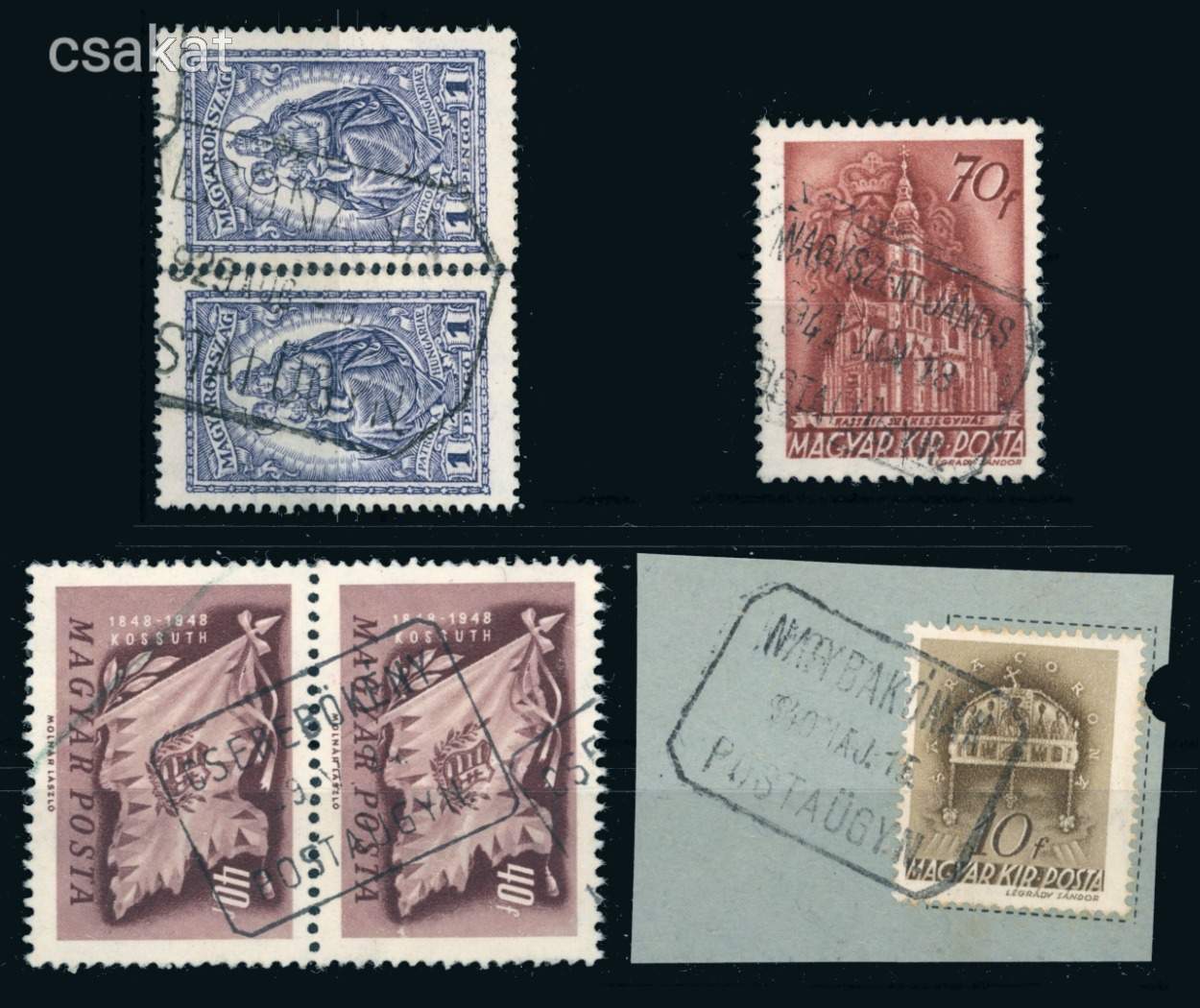 1929+ ALSÓNÁNA + NAGYSZENTJÁNOS + NAGYBAKÓNAK + CSEREBÖKÉNY postaügynökség bélyegzések 90p (e22)