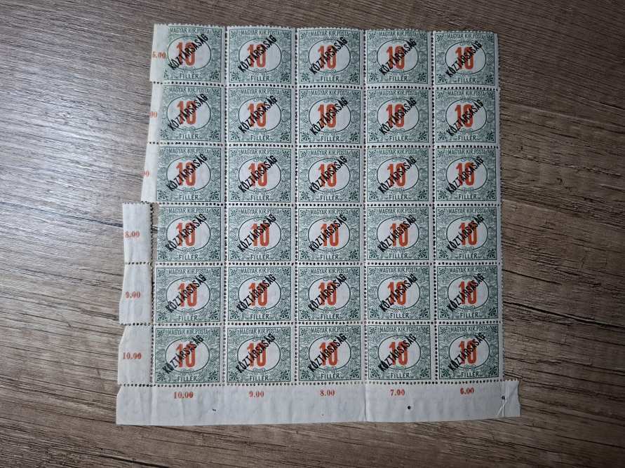 1919-es Köztársaság 10 filléres 30-as ívszéli összefüggésben**