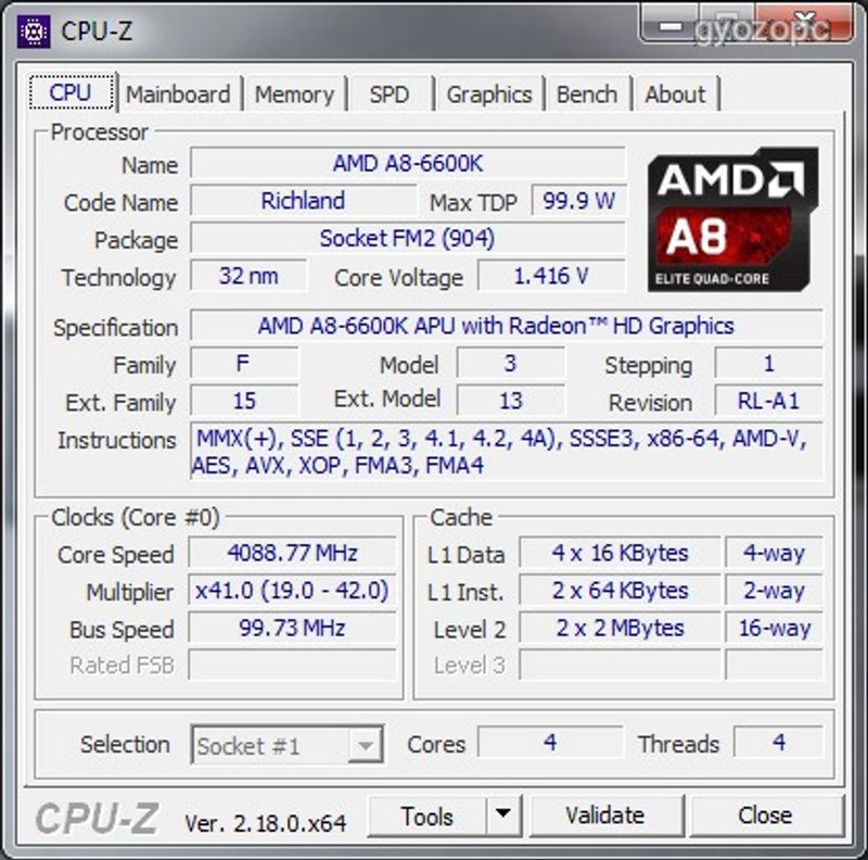 AMD A8-6600K (AD660KWOA44HL) socket FM2 processzor.