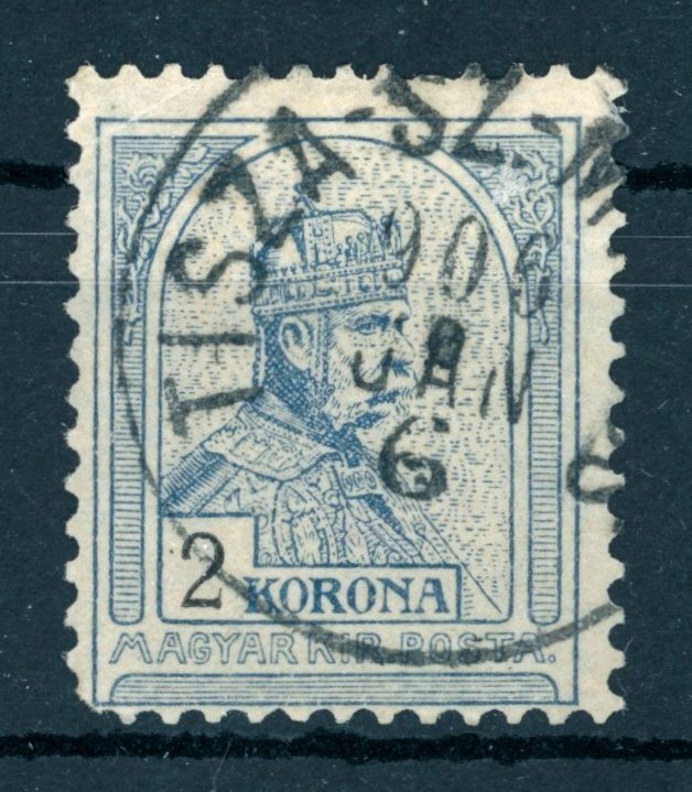 1904 turul 2 Korona A1 vízjel állás - TISZA-SZ.-MIKLÓS sarokfog hiány