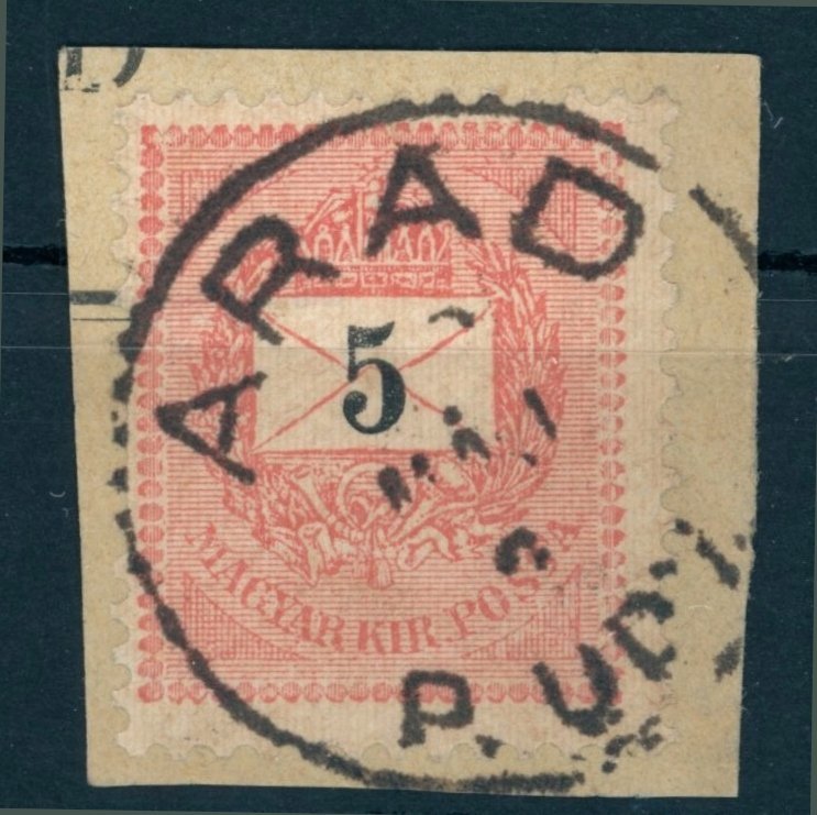 1889 krajcáros ARAD / P. UDV. pályaudvari bélyegzés Romania Gudlin E3.70 / 15p (e57)
