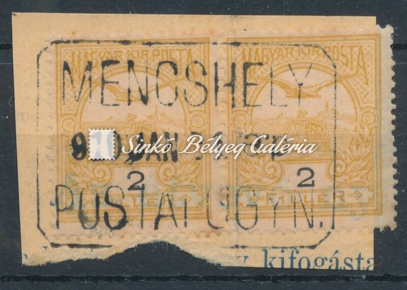 1908. Turul 2f bélyegpár, MENCSHELY POSTAI ÜGYN.