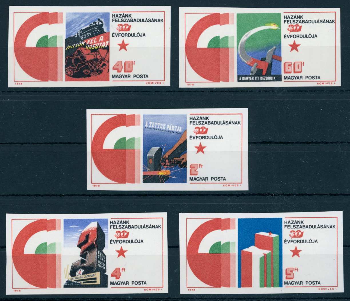 1975 felszabadulás IV. postatiszta ** VÁGOTT sor PHu: 3.500 Ft  (e74)