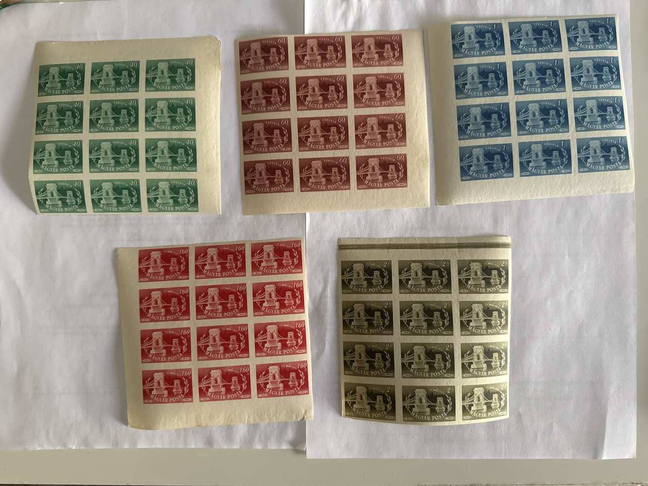 1949 Lánchíd sor vágott 12-es tömbökben, postatiszta, hibátlan ritkaság