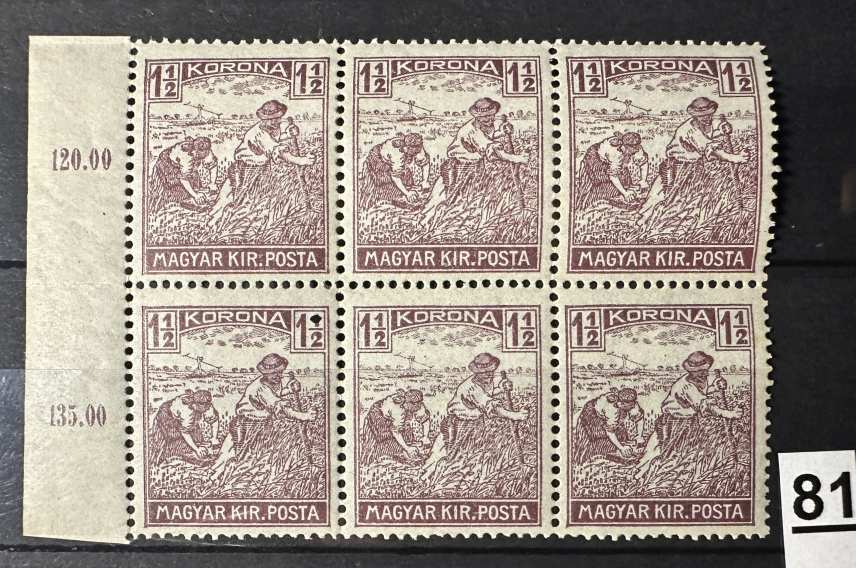 1920-24 ARATÓ 1 1/2, MAGYAR POSTATISZTA BÉLYEG TÖMB**