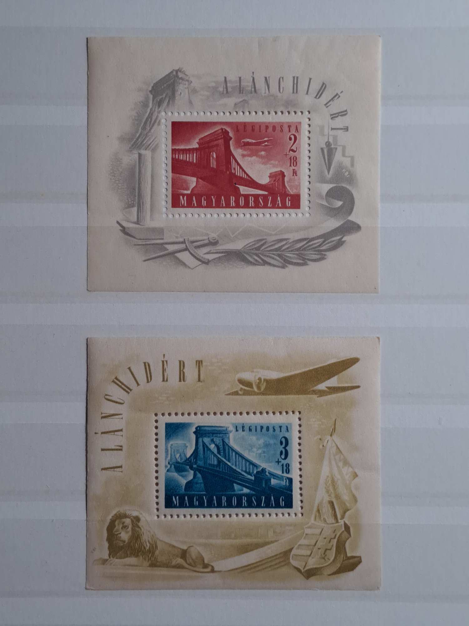 1948. Lánchíd (I.) - "Felhős" és Lánchíd (II.) postatiszta blokkok.