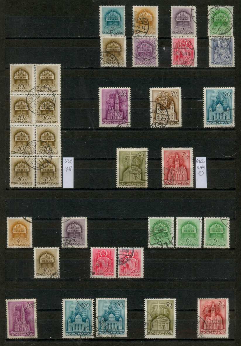 M140-1939 Templom I. bélyeg tétel (IX. vízjel) + 8-as tömb, használt