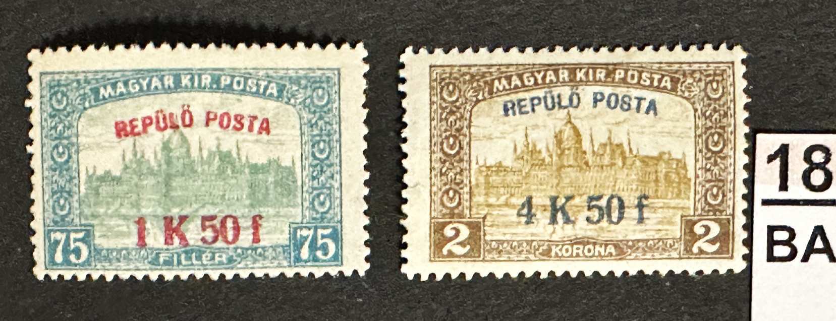 MAGYARORSZÁG 1918 REPÜLŐ POSTA POSTATISZTA BÉLYEG SOR*   MBK 22.000FT          -18BA.-