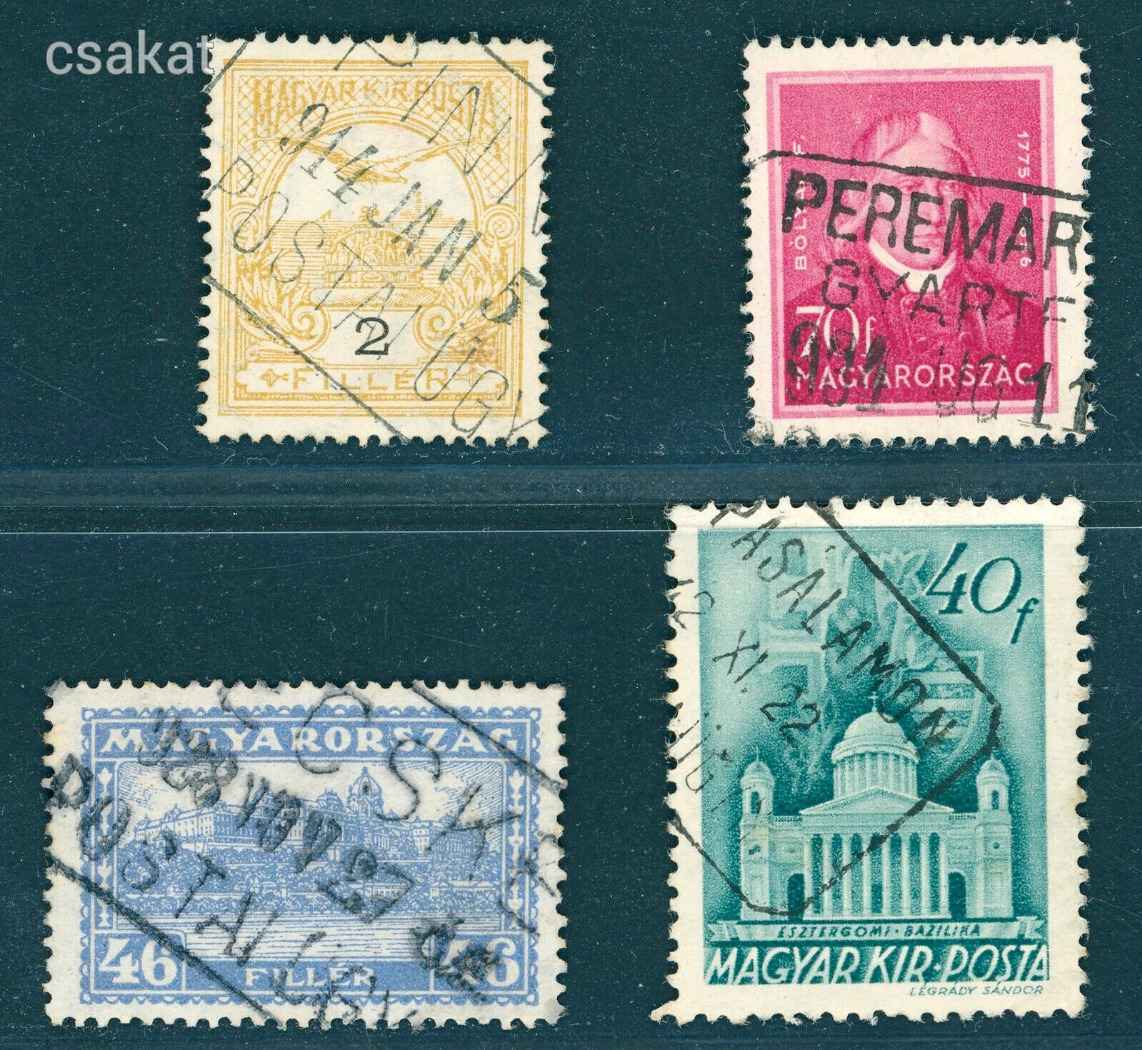 1913+ postaügynökség bélyegzések PINNYE + PEREMARTONI / GYÁRTELEP + BECSKE + PÁPASALAMON / 40p (D61)