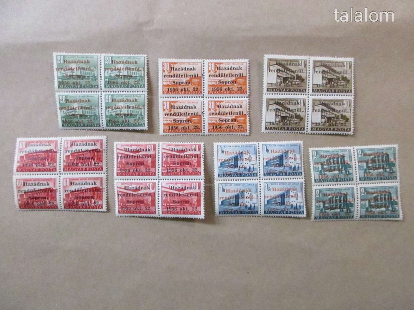 1956. Soproni felülnyomás 7 értékes sor** 4-es tömbben (33)