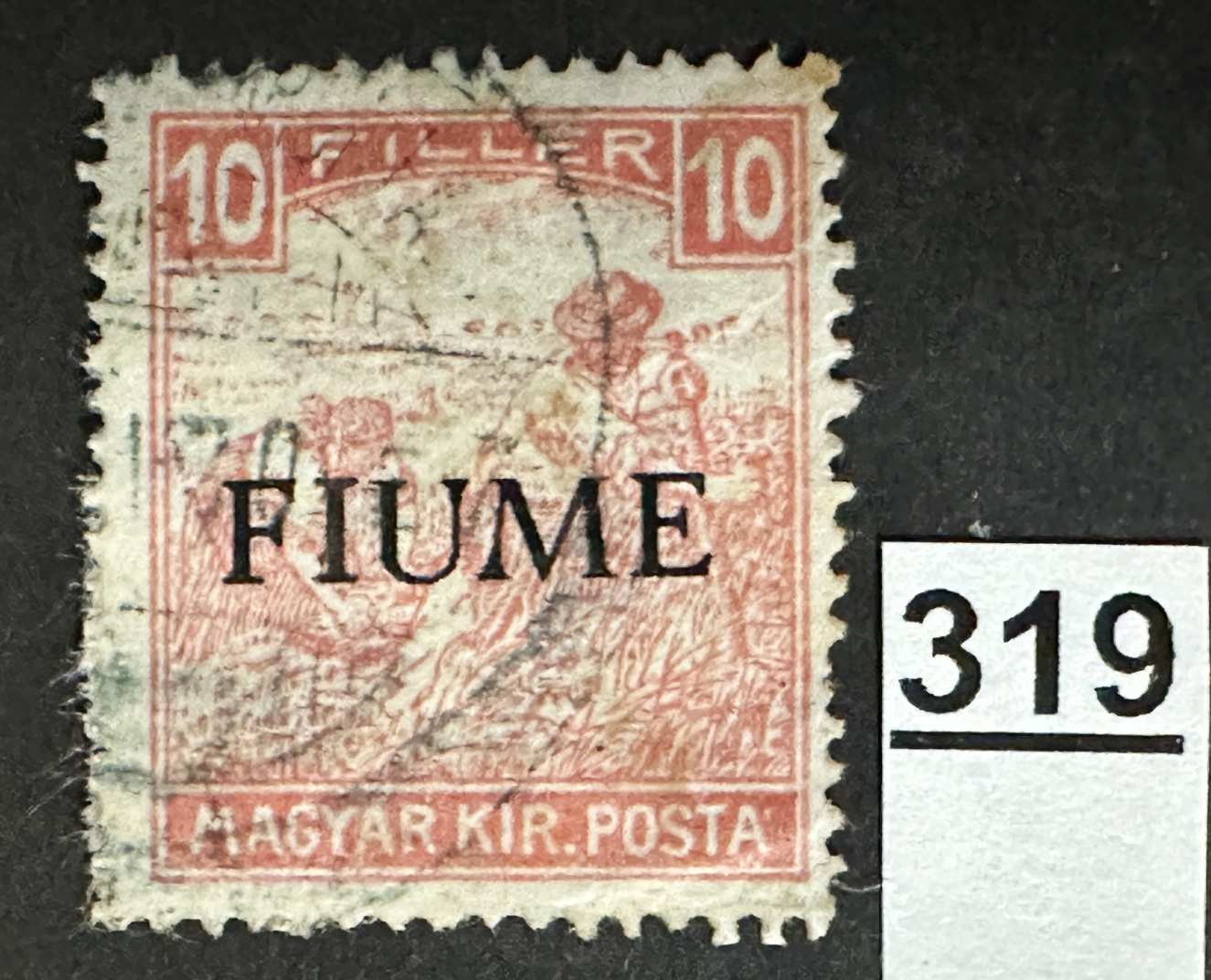 MAGYARORSZÁG 1918 FIUME OLASZ MEGSZÁLLÁS ARATÓ 10 FILLÉR BÉLYEG